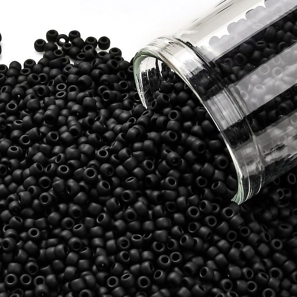 

PandaHall TOHO Round Seed Beads, Japanese Seed Beads, (49F) Opaque Frost Jet, 11/0, 2.2mm, Hole: 0.8mm, about 1110pcs/bottle, 10g/bottle..., Black