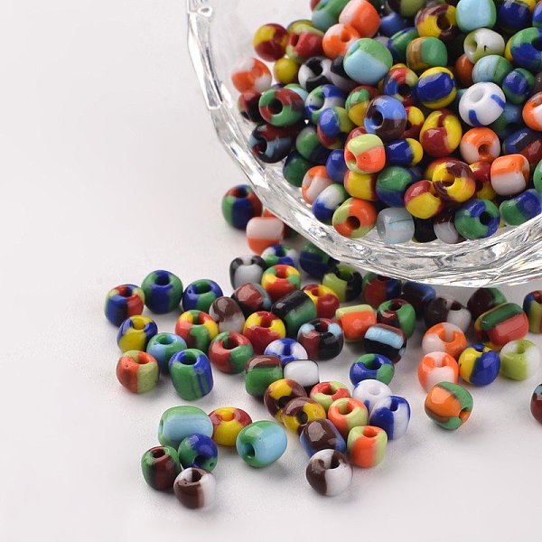 

PandaHall 6/0 Opaque Colours Seep Glass Beads, Round Seed Beads, Mixed Color, 3.5~4x2.5~3mm, Hole: 0.5mm, about 610pcs/50g Glass Multicolor