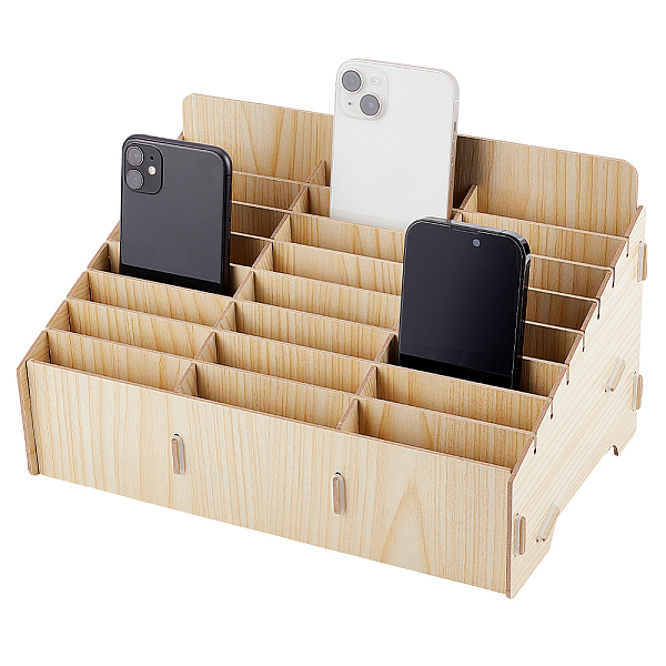 PandaHall BENECREAT 24-Grid Wooden Cell Phone Storage Box, Beige Mobile Phone Management Storage Box Desktop Organizer for Office and School...