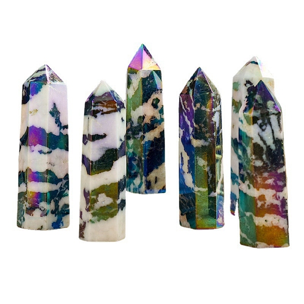 

PandaHall Point Tower Electroplate Natural Zebra Jasper Home Display Decoration, Healing Stone Wands, for Reiki Chakra Meditation Therapy...