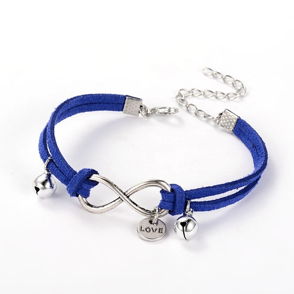 

PandaHall Leather Cord Brass Infinity link Bracelets, with Tibetan Style Findings and Brass Lobster Claw Clasps, Medium Blue, 180mm Brass...