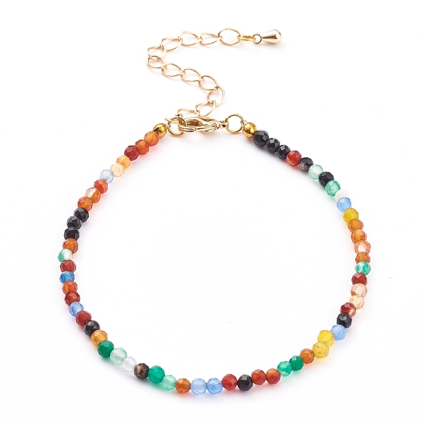 

PandaHall Dyed Natural Agate Beaded Bracelets, with Brass Lobster Claw Clasps, Faceted Round, Golden, Colorful, 7-1/2 inch(19cm) Natural...