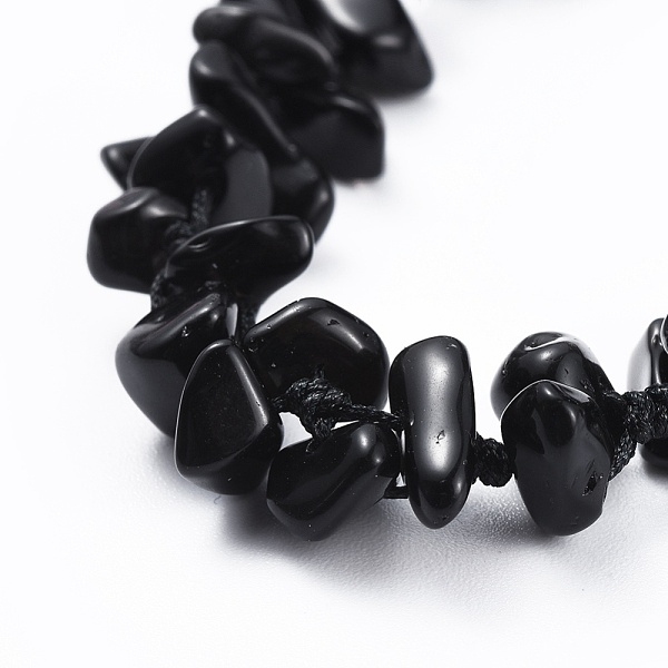 Adjustable Natural Obsidian Chip Beads Braided Bead Bracelets