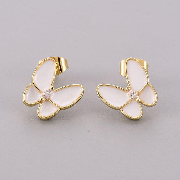 

PandaHall Brass Micro Pave Clear Cubic Zirconia Stud Earrings, with Enamel and Ear Nuts, Cadmium Free & Nickel Free & Lead Free, Butterfly..., White