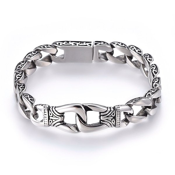 

PandaHall 304 Stainless Steel Bracelets, with Bayonet Clasps, Antique Silver, 8-5/8 inch(22cm), 12x5mm 304 Stainless Steel