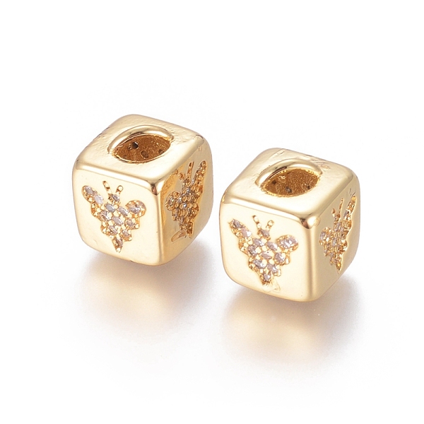 

PandaHall Brass Micro Pave Cubic Zirconia Beads, Long-Lasting Plated, Cube with Bees Pattern, Golden, Clear, Golden, 10x8x8.5mm, Hole...