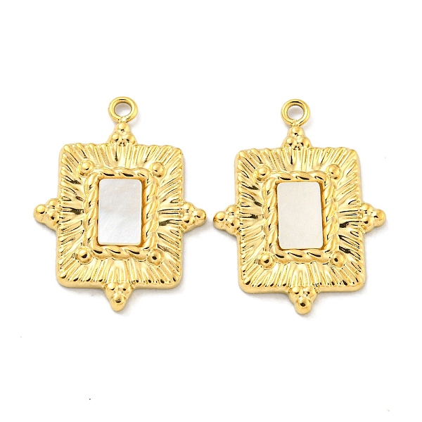

PandaHall Vacuum Plating 304 Stainless Steel Pendants, with Shell, Rectangle Charms, Real 18K Gold Plated, Seashell Color, 19x14x2mm, Hole...