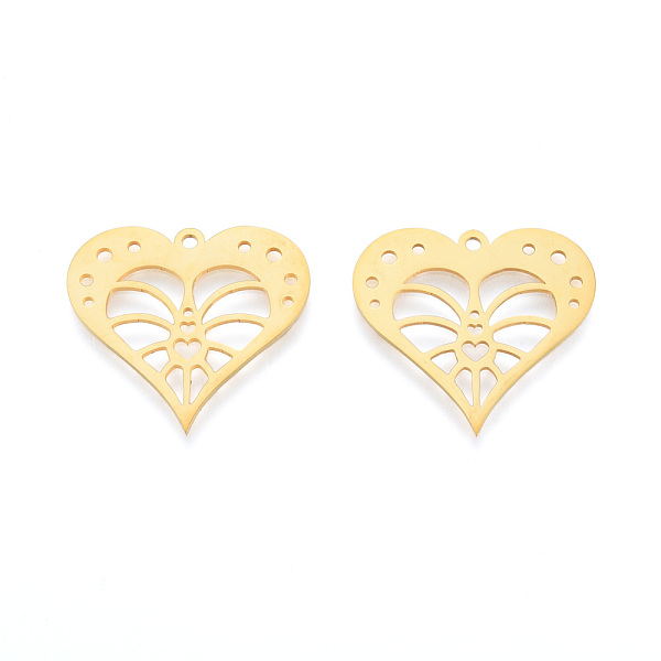 

PandaHall 201 Stainless Steel Pendants, Laser Cut Pendants, Hollow Heart, Real 18K Gold Plated, 23.5x26x1mm, Hole: 1.5mm 201 Stainless Steel...