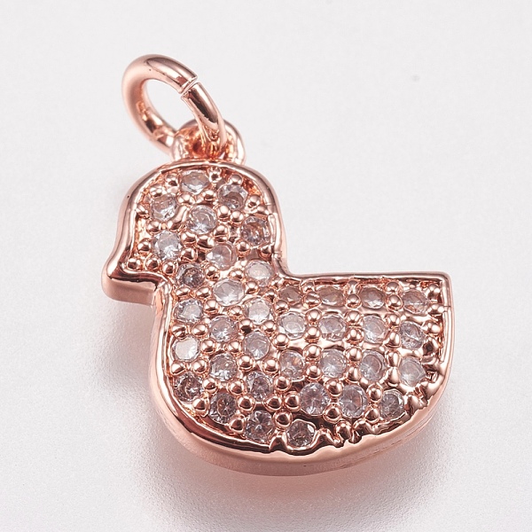 

PandaHall Brass Micro Pave Cubic Zirconia Charms, Duck, Rose Gold, 12x11x3mm, Hole: 2mm Brass+Cubic Zirconia Duck Clear