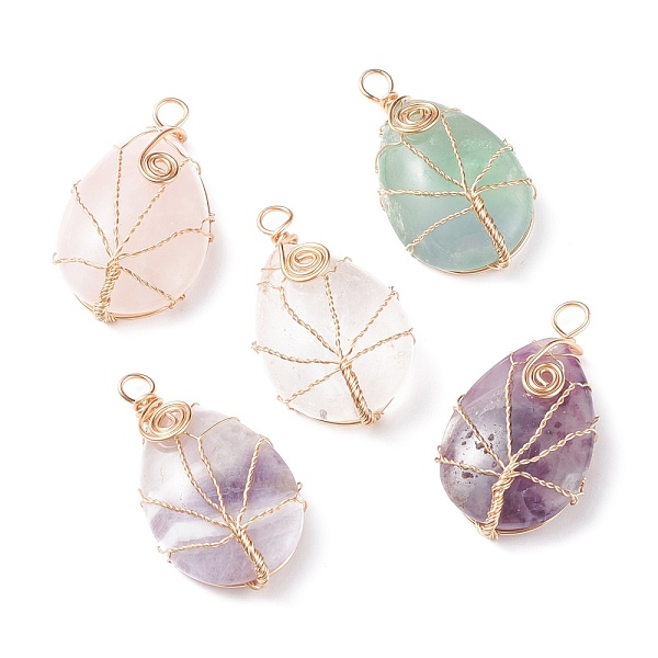 

PandaHall Natural Gemstone Pendants, with Copper Wire Wrapped, Teardrop, Real 18K Gold Plated, 46.5x25.5x10.5mm, Hole: 4.5mm Mixed Stone...
