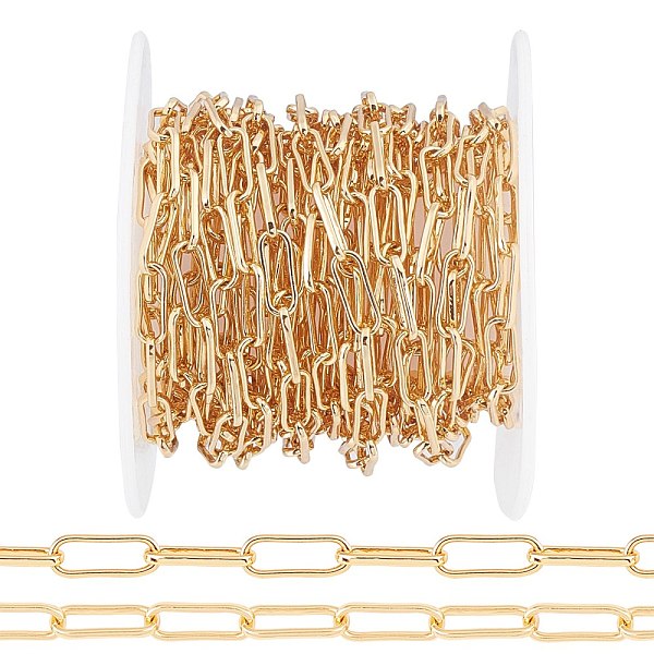 

PandaHall Soldered Brass Paperclip Chains, Flat Oval, Drawn Elongated Cable Chains, Long-Lasting Plated, with Spool, Real 18K Gold Plated...