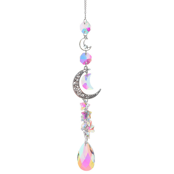 

PandaHall Glass Moon Hanging Suncatcher Pendant Decoration, Teardrop Crystal Ceiling Chandelier Ball Prism Pendants, with Alloy & Iron...