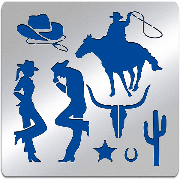 

PandaHall BENECREAT 6x6" Western Cowboy Pattern Stainless Steel Stencils, Reusable Creative Hollow Out Drawing Template for DIY, Engraving...