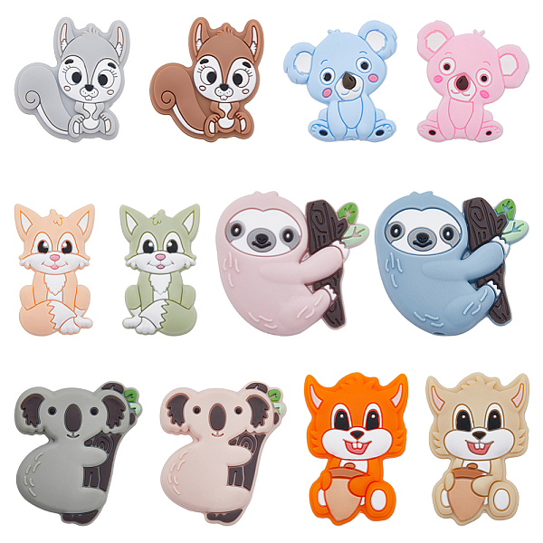 

PandaHall SUNNYCLUE 12PCS 6 Styles Animal Silicone Beads Focal Beads Bulk 3D Cute Animals Cartoon Animal Cow Bunny Chunky Rubber Soft Loose..., Multicolor