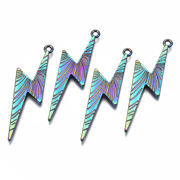 

PandaHall Rainbow Color Alloy Pendants, Cadmium Free & Lead Free, Lightning, 49x13x2mm, Hole: 1.8mm Alloy Others