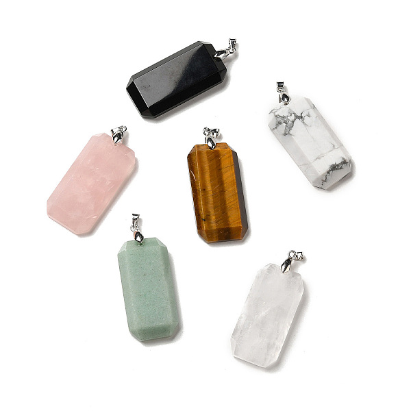 

PandaHall Natural Mixed Stone Pendants, Faceted Rectangle Charms, with Platinum Plated Brass Snap on Bails, Lead Free & Cadmium Free...