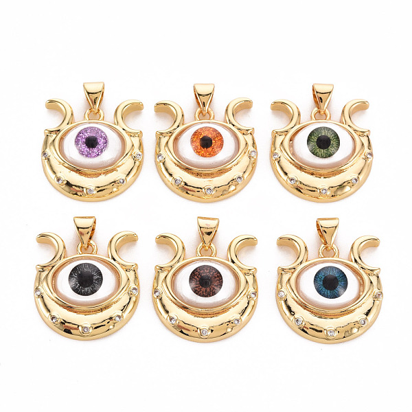 

PandaHall Brass Micro Pave Clear Cubic Zirconia Pendants, with Resin Eye, Cadmium Free & Nickel Free & Lead Free, Real 16K Gold Plated..., Multicolor