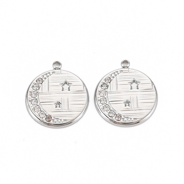 

PandaHall 304 Stainless Steel Pendants, with Crystal Rhinestone, Flat Round with Star, Stainless Steel Color, 19x16.5x1.5mm, Hole: 1.6mm...