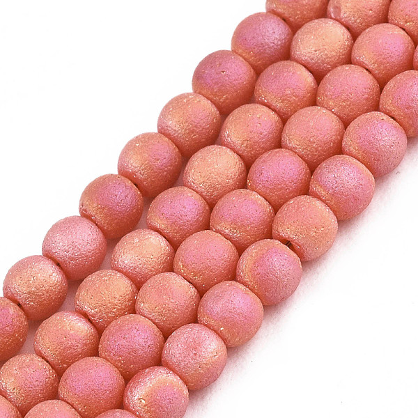 

PandaHall Frosted Electroplate Glass Beads Strands, Round, Salmon, 3mm, Hole: 0.5mm, about 149~150pcs/strand, 15.35''~15.75''(39~40cm) Glass..., Red