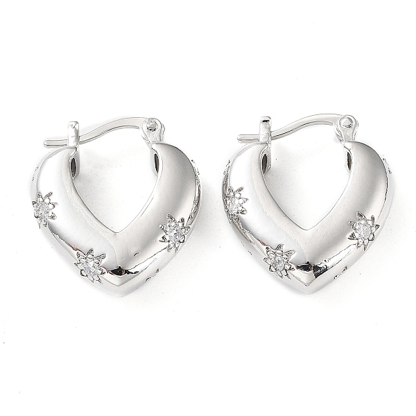 

PandaHall Clear Cubic Zirconia Heart with Star Hoop Earrings, Brass Jewelry for Women, Platinum, 23x20x7mm, Pin: 0.8~1.1mm Cubic Zirconia