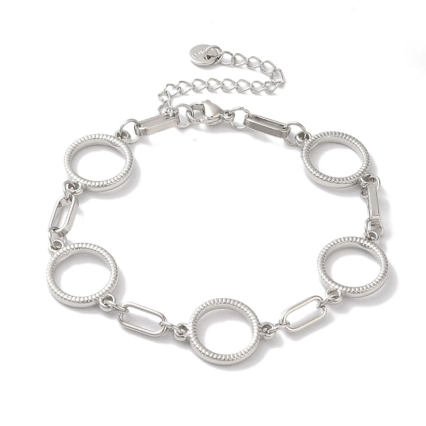 

PandaHall 304 Stainless Steel Ring Link Chain Bracelets for Women, Stainless Steel Color, 7-1/4 inch(18.5cm) 304 Stainless Steel Ring