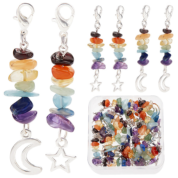 

PandaHall CREATCABIN 20Pcs 2 Styles Chakra Theme Natural Gemstone Pendant Decorations, with Alloy Lobster Claw Clasps, Moon & Star Pendant...