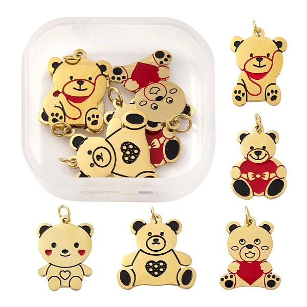 

PandaHall 5Pcs 5 Style 316 Surgical Stainless Steel Enamel Pendants, Little Bear Shape, Golden, 16~16.5x11.5~16x0.8mm, Hole: 2.6~3mm...