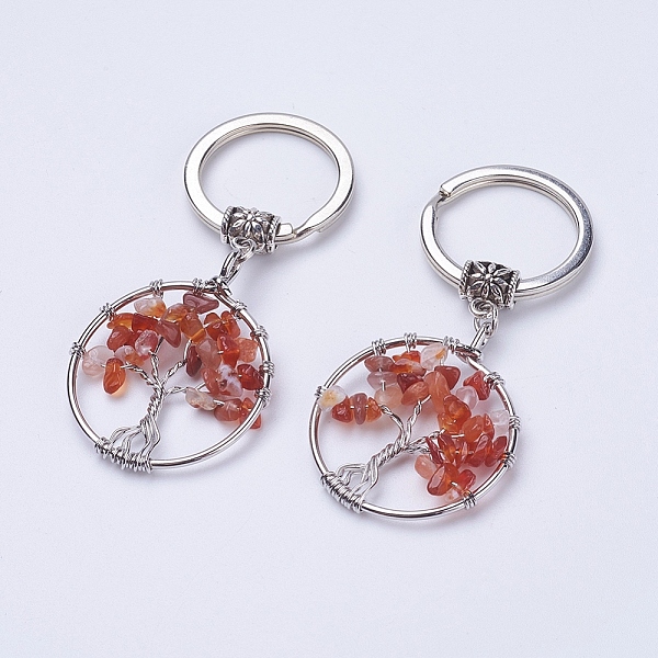 

PandaHall Natural Carnelian Keychain, with Iron Key Rings and Brass Finding, Flat Round with Tree of Life, 65~67mm, 36x29x5~8mm Carnelian...