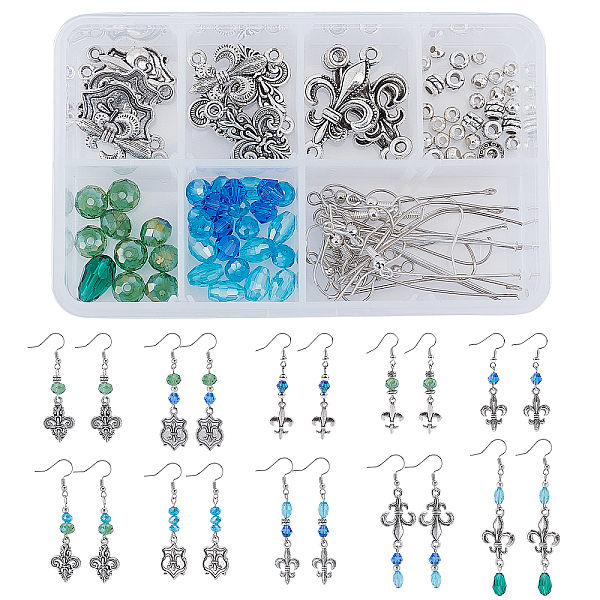 

PandaHall SUNNYCLUE DIY Fleur De Lis Earring Making Kits, Including 40Pcs Alloy Pendants Links, 42Pcs Glass Beads, Spacer Beads, Earring..., Multicolor