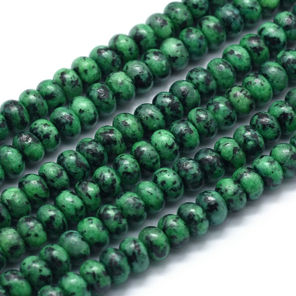 

PandaHall Dyed Natural Sesame Jasper/Kiwi Jasper Beads Strands, Rondelle, Green, 6x4mm, Hole: 1mm, about 96pcs/strand, 15.94 inch(40.5cm)...