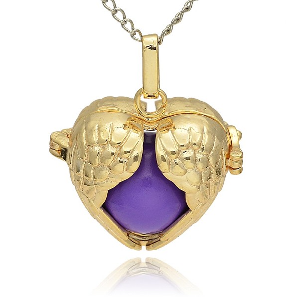

PandaHall Golden Tone Brass Hollow Heart Cage Pendants, with No Hole Spray Painted Brass Ball Beads, Blue Violet, 28x30x16mm, Hole: 3x8mm...
