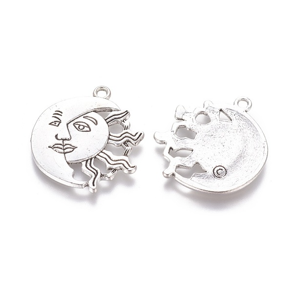 

PandaHall Tibetan Style Alloy Pendants, Cadmium Free & Lead Free, Sun and Moon, Antique Silver, 29x26x2mm, Hole: 2mm Alloy Sun