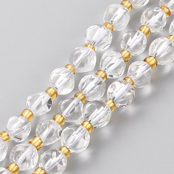

PandaHall Natural Quartz Crystal Beads Strands, Rock Crystal Beads, with Seed Beads, Six Sided Celestial Dice, Faceted, 6~6.5x6~6.5mm, Hole...