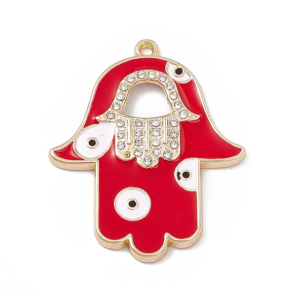 

PandaHall Alloy Enamel Pendants, with Crystal Rhinestone, Hamsa Hand with Evil Eye Charms, Light Gold, Red, 38.5x31x2.5mm, Hole: 1.6mm Alloy...