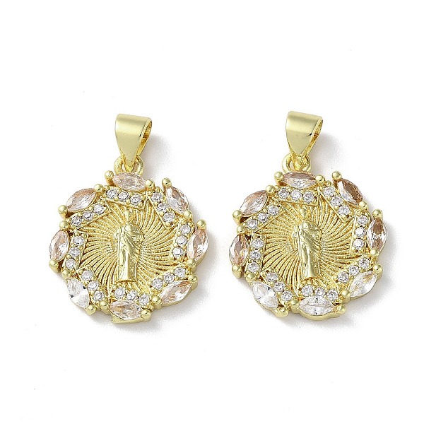 

PandaHall Rack Plating Brass Cubic Zirconia Pendants, Lead Free & Cadmium Free, Flat Round, Real 18K Gold Plated, 19x17x2.5mm, Hole: 5x3.5mm..., Clear
