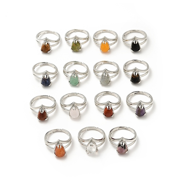

PandaHall Gemstone Teardrop Adjustable Rings, Platinum Plated Brass Jewelry for Women, Lead Free & Cadmium Free, US Size 7 3/4(17.9mm) Mixed...
