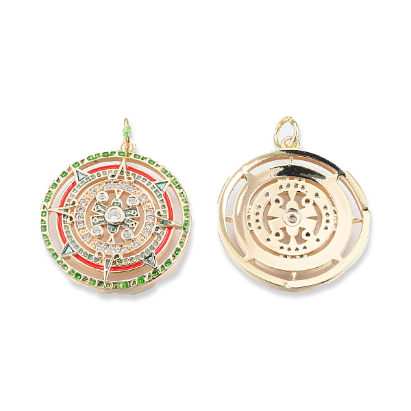 

PandaHall Brass Pave Colorful Cubic Zirconia Pendants, with Jump Rings and Enamel, Cadmium Free & Nickel Free & Lead Free, Flat Round with..., Clear