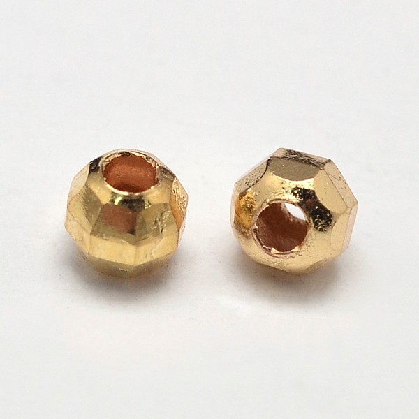 

PandaHall Rack Plating and Vacuum Plating Brass Round Faceted Spacer Beads, Golden, 4mm, Hole: 1.5mm Brass Round