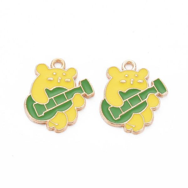 

PandaHall Alloy Enamel Pendants, Cadmium Free & Nickel Free & Lead Free, Light Gold, Bear to Play Guitar, Yellow, 19x17x1.5mm, Hole: 1.6mm...