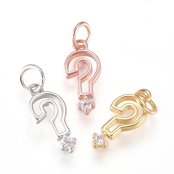 

PandaHall Brass Punctuation Charms, with Micro Pave Cubic Zirconia and Jump Rings, Question Mark, Clear, Mixed Color, 11x5x1.5mm, Hole...