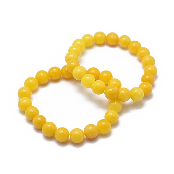 

PandaHall Natural Yellow Jade Bead Stretch Bracelets, Round, Dyed, 2-1/8 inch~2-3/8 inch(5.5~6cm), Bead: 8mm Yellow Jade