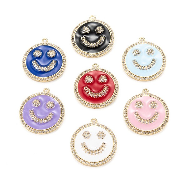 

PandaHall Brass Micro Pave Clear Cubic Zirconia Pendants, with Enamel, Long-Lasting, Flat Round & Smiling Face, Real 18K Gold Plated, Mixed..., Multicolor