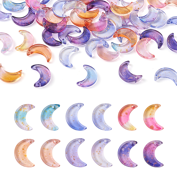 

PandaHall Beadthoven 108Pcs 6 Colors Transparent Glass Charms, with Gold Foil, Crescent Moon, Mixed Color, 16x11.5x3mm, Hole: 1.2mm..., Multicolor