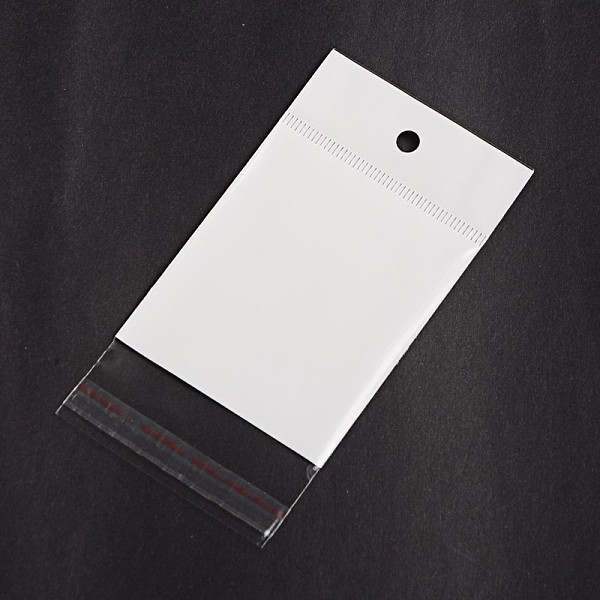 

PandaHall Rectangle Cellophane Bags, White, 12x6.1cm, Unilateral Thickness: 0.1mm, Inner Measure: 7.2x6.1cm, Hole: 6mm OPP Cellophane White