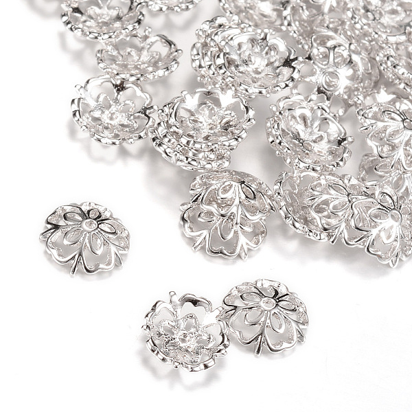 

PandaHall Brass Fancy Bead Caps, Flower, Platinum, 10x3mm, Hole: 1mm Brass