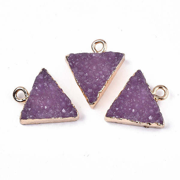 

PandaHall Druzy Resin Pendants, with Edge Light Gold Plated Iron Loops, Triangle, Old Rose, 17~18x15.5x6mm, Hole: 1.8mm Iron+Resin Triangle