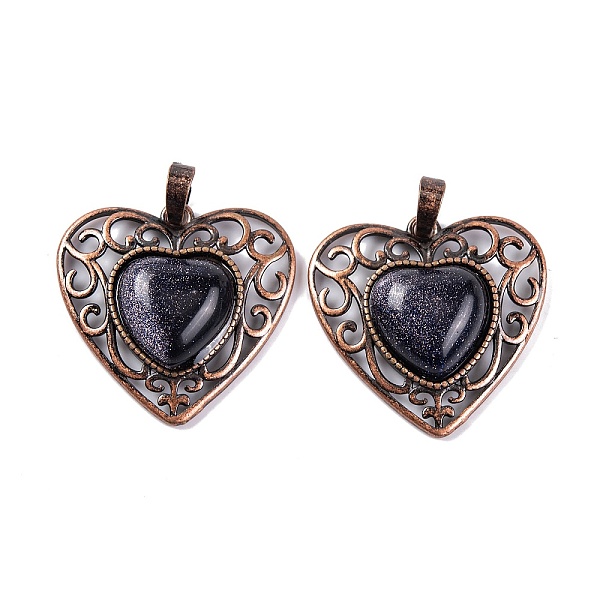 

PandaHall Synthetic Blue Goldstone Peach Love Heart Pendants, Rack Plating Brass Hollow Heart Charms, Cadmium Free & Lead Free, Red Copper...