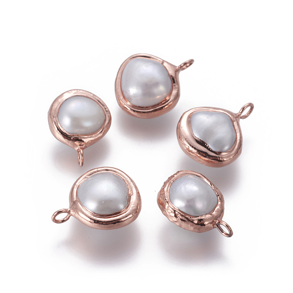 

PandaHall Natural Cultured Freshwater Pearl Pendants, with Brass Findings, Nuggets, White, Rose Gold, 17~18.5x13~15x8~9.5mm, Hole: 2.5mm...