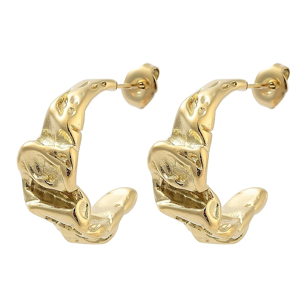

PandaHall 304 Stainless Steel Stud Earrings, Half Hoop Earrings, Real 14K Gold Plated, 24x11mm 304 Stainless Steel Ring
