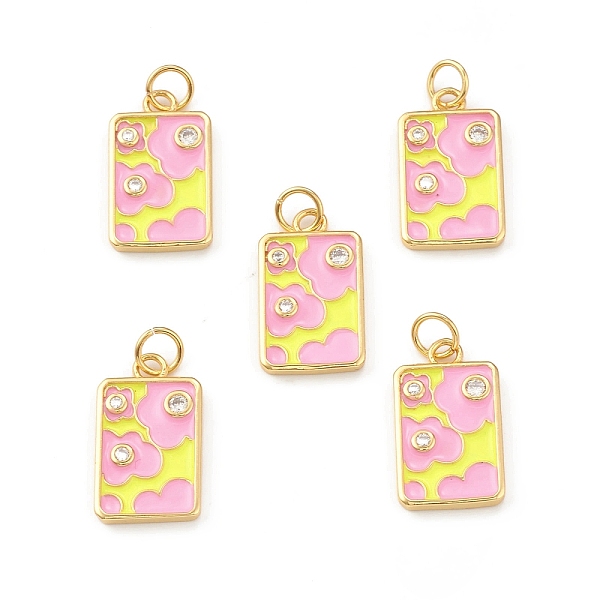 

PandaHall Eco-Friendly Brass Micro Pave Clear Cubic Zirconia Pendants, with Enamel and Jump Ring, Lead Free & Cadmium Free, Rectangle with..., Pink